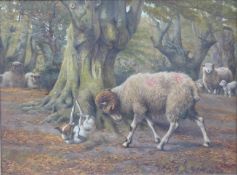 Herbert William Weekes (1864-1904) oil on canvas of a ram butting a Jack Russell into the air,