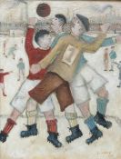 Oil on board of footballers in the Northern style, bearing signature Lowry,