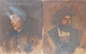 A pair of 18thC/19thC oils on canvas portraits of male and female