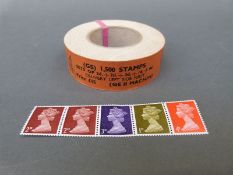 An unopened coil of 1500 QEII Machin stamps and an example set