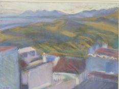 Carolyn White (1945-2013) pastel 'Overlooking Lake, Koycegiz, Turkey', monogrammed lower left,