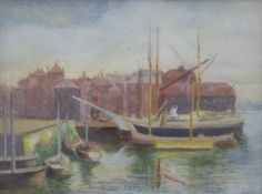S Palmer watercolour with label from vendor The Camber Casabet, Portsmouth,