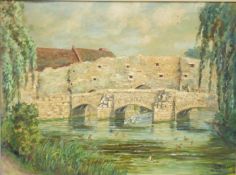 Floyd Nash oil on board 'The Abbotts' Bridge, Bury St Edmonds', signed lower right,