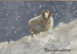 Barry Hudson (b1943) oil on board 'Ram in Winter', 11.5 x 16.