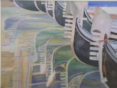 Ben Shearer watercolour of Venetian gondolas, 'Reflections Venice',
