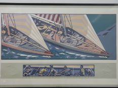 Americas Cup Australia 87 sailing poster with embossed stamps 'Stars and Stripes USA and Kookaburra