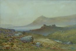 E H Morten Victorian watercolour highland landscape 'Evening Mists 1889', signed lower right,