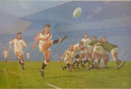 A 1994 Rugby World Cup limited edition print 97/500 'Kicking for Touch' signed by Rob Andrew and