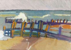 Carolyn White (1945-2013) pastel 'Suffolk Coast Groynes',