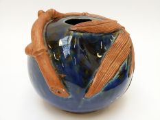 A Japanese vase with raised bamboo decoration in relief,