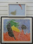 Abstract portrait of Barbie on graph paper and a further abstract work,