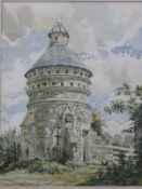 Peter Iden watercolour stone dovecote, signed and dated '90 to lower edge,