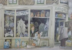 Barry Smith watercolour 'The Antiques Shop', signed lower left, 48cm x 70cm,
