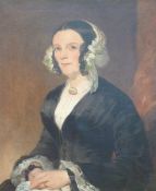 A 19thC oil on canvas of a seated lady in period dress 75 x 62cm,