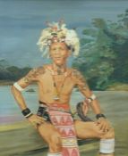 Stan Cotterell acrylic on board, tribal man with river beyond, possibly Borneo, signed lower right,