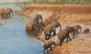 David Shepherd OBE signed limited edition print 836 / 1500 'The Crossing', 24 x 41cm,