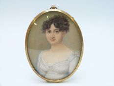 Attributed to Charles Hayter portrait miniature of a lady, maximum diameter 7.