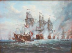 Jacob Knuff oil on canvas 'Battle of Trafalgar'' signed lower right, 29 x 39cm,