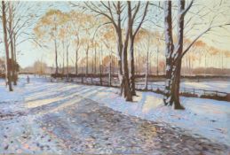 Andrew Quelch oil on canvas 'Snow Day, Caldicot', monogrammed AQ lower right,