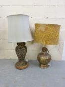 An Indian brass table lamp with hardstone cabochons and a pierced brass lamp