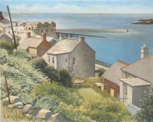 Cecil Riley oil on board 'Sennen Cove' with studio sale label verso, signed lower left,
