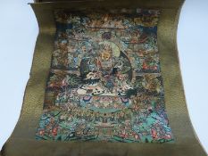 Five Tibetan Thanka prints with fabric borders