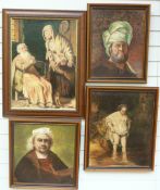 Four John M Edwards oil paintings after Rembrandt,