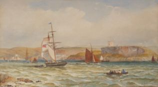 Henry Andrews Luscombe maritime watercolour with coast beyond, signed lower right,