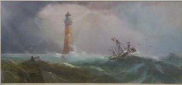 B Ward pastel seascape 'The Eddystone in a Gale', signed and titled to lower edge,