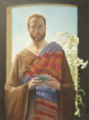 Cecil Riley (1917-2015) oil on canvas 'The Last Supper' man in a doorway holding a bowl,