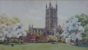 William Wiehe Collins (1862-1951) watercolour Gloucester Cathedral, signed and titled lower left,