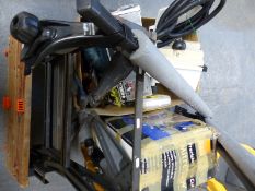 A quantity of tools and household items including Black & Decker Scorpion saw, car vacuum,