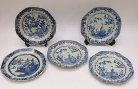Five 19th / 20thC Chinese blue and white plates