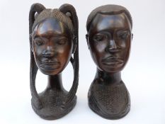 A pair of African hardwood carved heads,