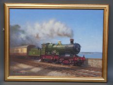 Rob Rowland oil on canvas City of Truro Steam Locomotive at speed possibly at Dawlish,