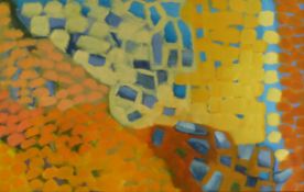 Carolyn White (1945-2013) oil on canvas 'Bracken and Sea Light, Cornwall', 34cm x 70cm,