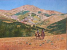 Michael Grimsdale two cowboys or ranch workers riding in a hilly landscape,