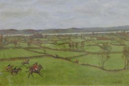 J Bruton watercolour landscape Berkeley Hunt, 40 x 60cm,
