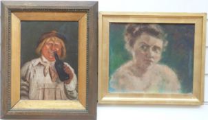 Oil on board of jolly drunk, 28cm x 20cm,