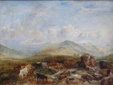 Edwin Frederick Holt (1830-1912) oil on canvas 'A Drove of Highlands Crossing a Morass',