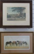 Two hunting / shooting prints and a signed Patrick A Oxenham limited print 465/500 of mares and