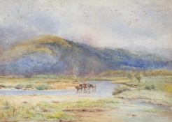 N F Dawe watercolour Highland landscape with cattle, signed lower right,