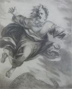 Charcoal drawing classical biblical scene with label verso 'Inscribed behind the mount,