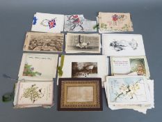 A small collection of early 19thC greetings cards etc to include Nailsworth interest, World War I,