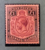 Leeward Islands 1928 £1 purple and black on red SG 80G. Superb mint.