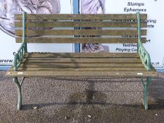 Garden bench with metal ends