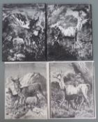 Harrison Weir two original wooden printing blocks with carved images of a deer and fawn within