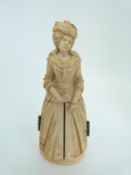 A 19thC Dieppe ivory figure of a lady in period costume,