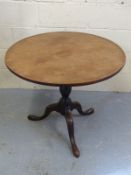 A 19thC mahogany tilt top occasional table with tripod base, diameter 84cm,