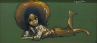 Barry Leighton-Jones (1932-2011) acryclic on board girl in a large hat, signed top right,